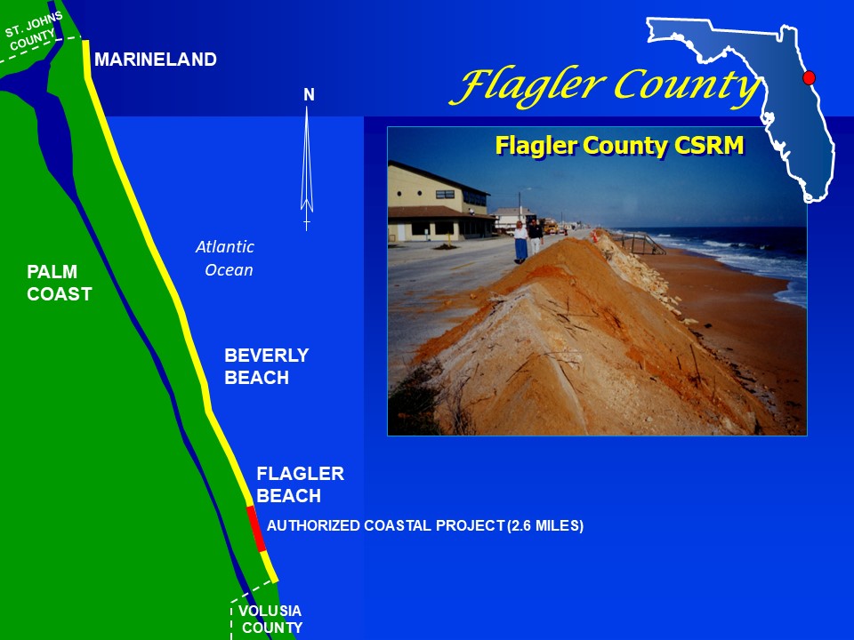 Map and image of Flagler County shoreline